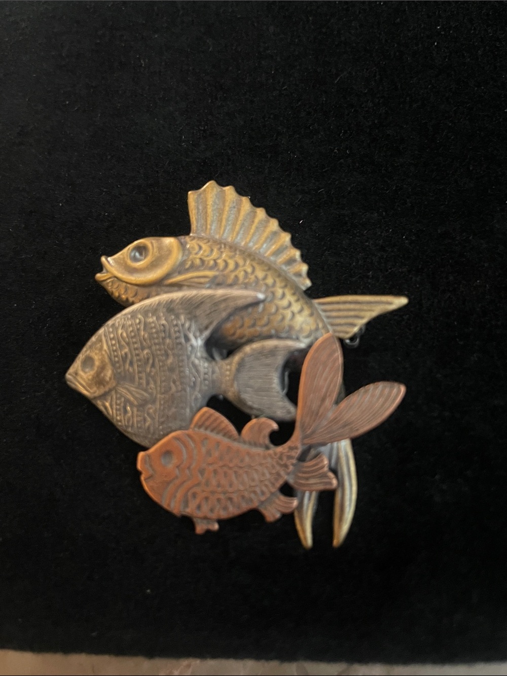 Vintage signed TC Multi-Tone Fish Gold, Silver and Copper
